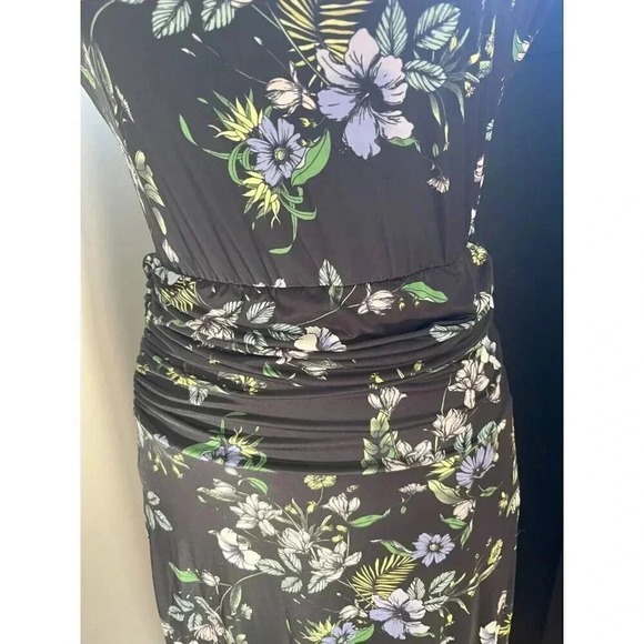 AFRM BLACK FLORAL DRESS SIZE S PADDED SHOULDER SIDE SLIT OPEN BACK SLIM FIT NWOT - Picture 3 of 9